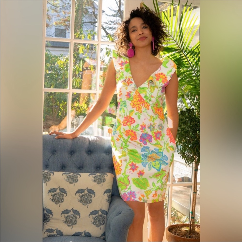 Gretchen Scott Jersey Fling Fantasy Ruffle Dress Glorious Brights Floral M